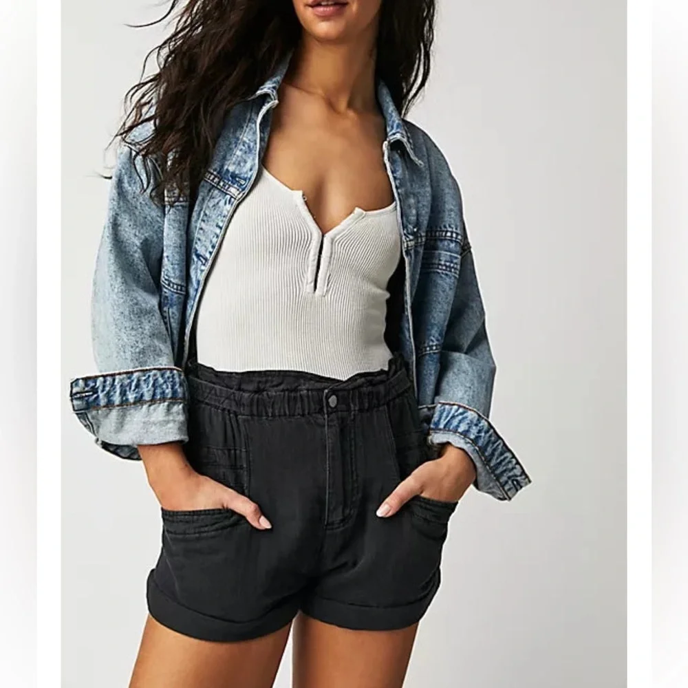 FREE PEOPLE BLACK LINEN-COTTON BLEND SHORTS NWT